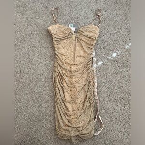 OH POLLY PLUNGE MINI DRESS IN GOLD